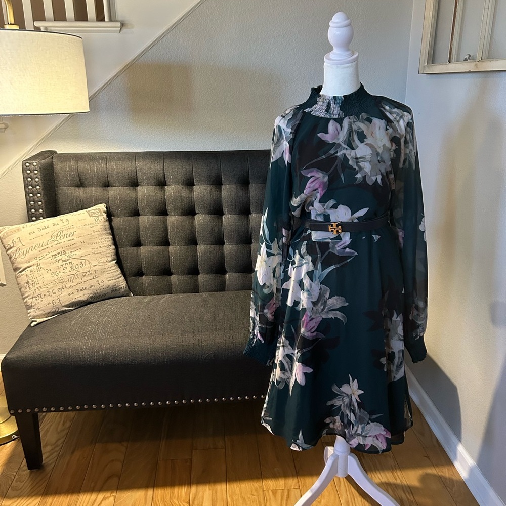 Green floral sheer dress